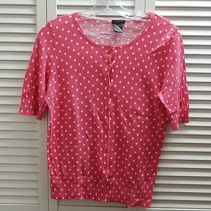 Ann Taylor Pink With White Polka Dots Cardigan